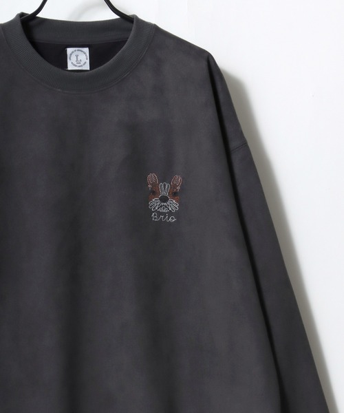 Lazar(ラザル)の「Animal Embroidery Faux Suede Sweat/オーバーサイズ フェイクスウェード アニマル ワンポイントステッチ刺繍 スウェット トレーナー/レディース メンズ(スウェット・レディース・ホワイト系その他/ブラウン/アイボリー/グレー系その他/ブルー/チャコールグレー・M/L)」の9枚目の写真