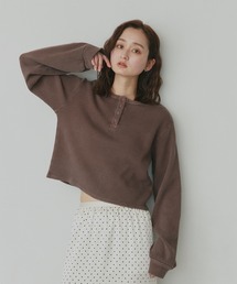 ヘンリーネック ショート丈 ワッフルプルオーバー