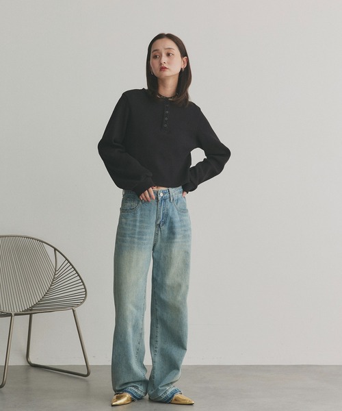 ad thie(アドティエ)の「ヘンリーネック ショート丈 ワッフルプルオーバー(Tシャツ/カットソー・レディース・ブラック/ボルドー/チャコール/オフホワイト/ブラウン系/ピンク/ブラック系/イエロー・FREE)」の14枚目の写真