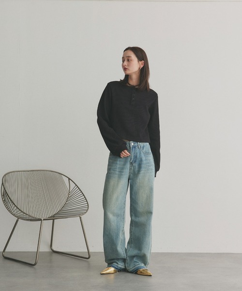 ad thie(アドティエ)の「ヘンリーネック ショート丈 ワッフルプルオーバー(Tシャツ/カットソー・レディース・ブラック/ボルドー/チャコール/オフホワイト/ブラウン系/ピンク/ブラック系/イエロー・FREE)」の15枚目の写真