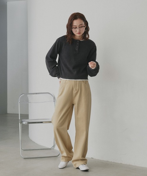 ad thie(アドティエ)の「ヘンリーネック ショート丈 ワッフルプルオーバー(Tシャツ/カットソー・レディース・ブラック/ボルドー/チャコール/オフホワイト/ブラウン系/ピンク/ブラック系/イエロー・FREE)」の20枚目の写真