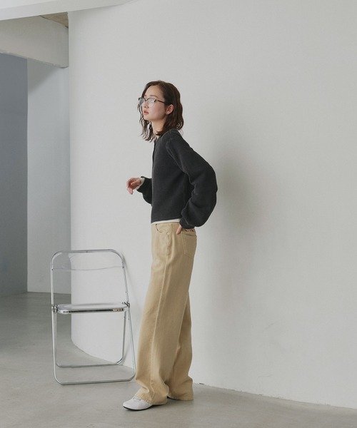 ad thie(アドティエ)の「ヘンリーネック ショート丈 ワッフルプルオーバー(Tシャツ/カットソー・レディース・ブラック/ボルドー/チャコール/オフホワイト/ブラウン系/ピンク/ブラック系/イエロー・FREE)」の22枚目の写真