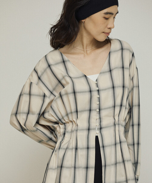 Firsthand（ファーストハンド）の「Firsthand/ファーストハンド オンブレチェック タックシャツ / チュニック（シャツ/ブラウス・レディース・ブラック/オフホワイト・ﾌﾘ-）」の14枚目の写真