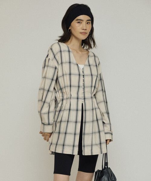 Firsthand（ファーストハンド）の「Firsthand/ファーストハンド オンブレチェック タックシャツ / チュニック（シャツ/ブラウス・レディース・ブラック/オフホワイト・ﾌﾘ-）」の21枚目の写真