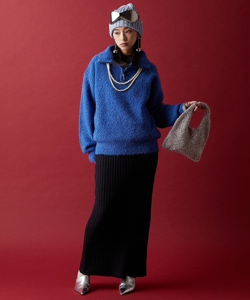 GEVS.(ジェイヴィス)の「ワイドリブマキシニットスカート<大きいサイズ有>GEVS.(スカート・レディース・ネイビー/ブラック・5L/4L/3L/LL/L/M)」の16枚目の写真
