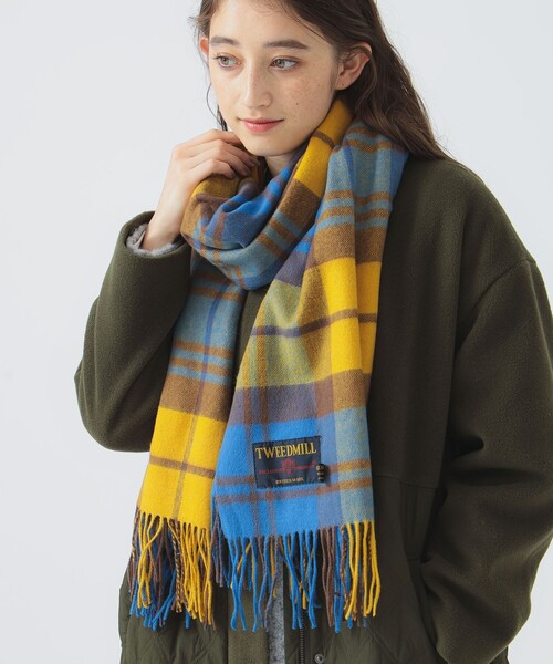 TWEED MILL（ツイードミル）の「TWEED MILL / チェック ウール ストール（マフラー・レディース・ブルー/グレー/グリーン/ブラック・ONE SIZE）」の4枚目の写真