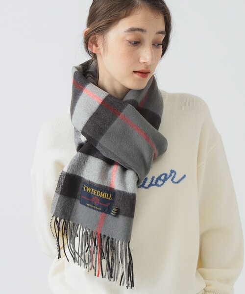 TWEED MILL（ツイードミル）の「TWEED MILL / チェック ウール ストール（マフラー・レディース・ブルー/グレー/グリーン/ブラック・ONE SIZE）」の21枚目の写真