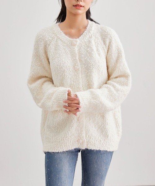 Lace Ladies(レースレディース)の「ハート ボタン ネップ ニット カーディガン(カーディガン/ボレロ・レディース・アイボリー/グレー/ブラウン/ベージュ・FREE)」の2枚目の写真