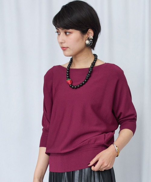 JETSET SOLO PLUS （ジェットセットソロプラス）の「【JETSET SOLO PLUS】タックリブデザイン ドルマンスリーブ ニット（ニット/セーター・レディース・ブルー/ネイビー/ブルーグレー/ボルドー・FREE）」の4枚目の写真