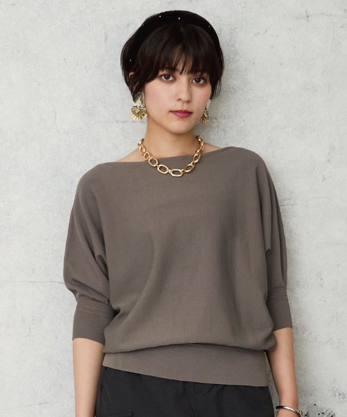 JETSET SOLO PLUS （ジェットセットソロプラス）の「【JETSET SOLO PLUS】タックリブデザイン ドルマンスリーブ ニット（ニット/セーター・レディース・ブルー/ネイビー/ブルーグレー/ボルドー・FREE）」の2枚目の写真