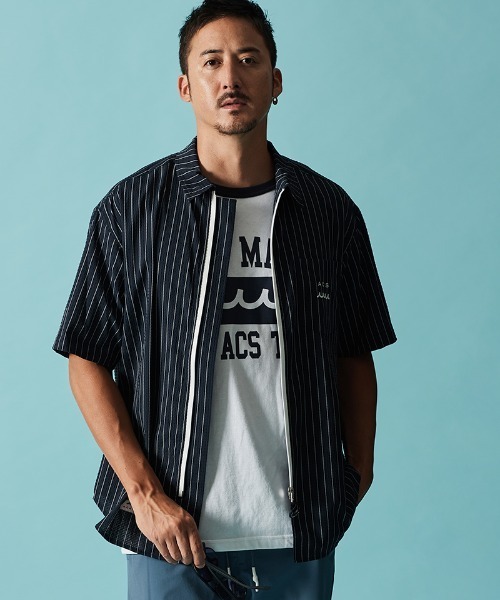 ACANTHUS(アカンサス)の「mhs2437- Dot Air(R) Zip Up S-S Shirt ZIP半袖シャツ(MA2604)(シャツ/ブラウス・メンズ・ホワイト系その他/ブラック/ネイビー系・S/M/L/XL)」の3枚目の写真