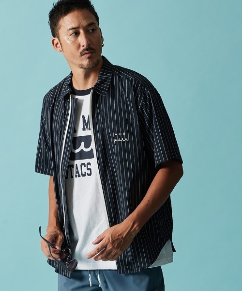 ACANTHUS(アカンサス)の「mhs2437- Dot Air(R) Zip Up S-S Shirt ZIP半袖シャツ(MA2604)(シャツ/ブラウス・メンズ・ホワイト系その他/ブラック/ネイビー系・S/M/L/XL)」の4枚目の写真