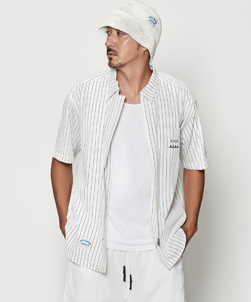ACANTHUS(アカンサス)の「mhs2437- Dot Air(R) Zip Up S-S Shirt ZIP半袖シャツ(MA2604)(シャツ/ブラウス・メンズ・ホワイト系その他/ブラック/ネイビー系・S/M/L/XL)」の8枚目の写真