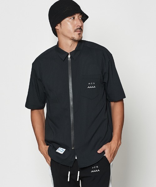 ACANTHUS(アカンサス)の「mhs2437- Dot Air(R) Zip Up S-S Shirt ZIP半袖シャツ(MA2604)(シャツ/ブラウス・メンズ・ホワイト系その他/ブラック/ネイビー系・S/M/L/XL)」の13枚目の写真