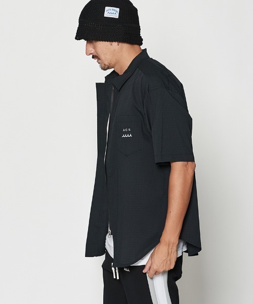 ACANTHUS(アカンサス)の「mhs2437- Dot Air(R) Zip Up S-S Shirt ZIP半袖シャツ(MA2604)(シャツ/ブラウス・メンズ・ホワイト系その他/ブラック/ネイビー系・S/M/L/XL)」の14枚目の写真