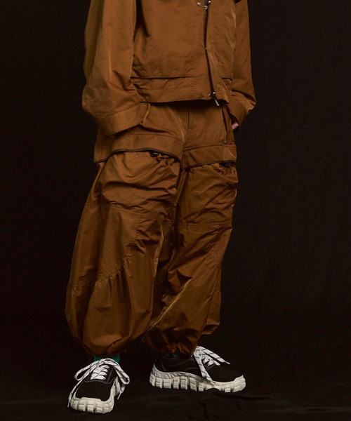 UNISEX》Gather Curved Switching Wide Pants/ギャザーカーブ