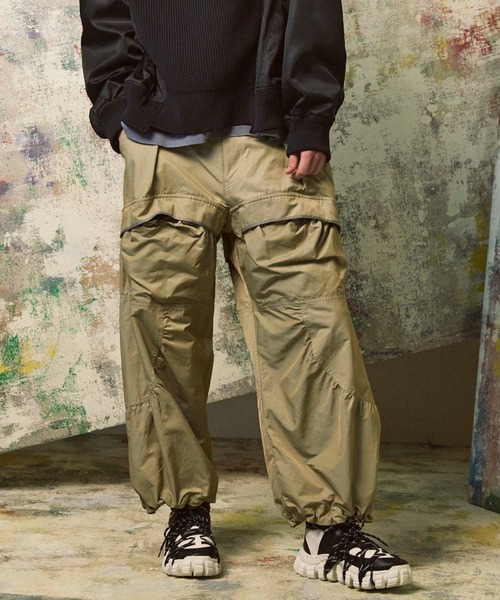 UNISEX》Gather Curved Switching Wide Pants/ギャザーカーブ