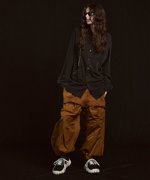 UNISEX》Gather Curved Switching Wide Pants/ギャザーカーブ