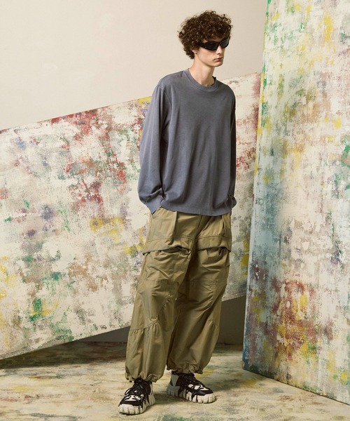 UNISEX》Gather Curved Switching Wide Pants/ギャザーカーブ