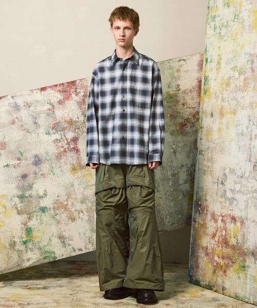 UNISEX》Gather Curved Switching Wide Pants/ギャザーカーブ