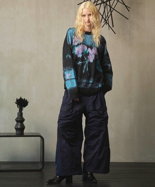 UNISEX》Gather Curved Switching Wide Pants/ギャザーカーブ