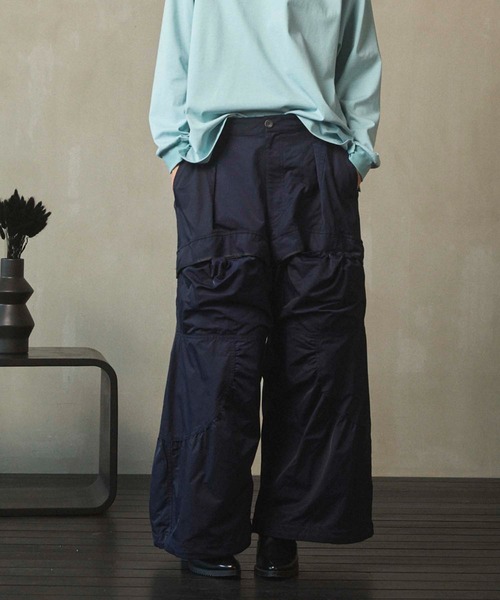 UNISEX》Gather Curved Switching Wide Pants/ギャザーカーブ
