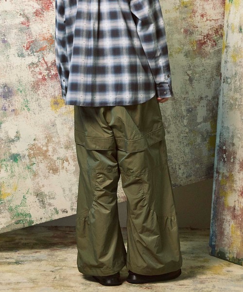 UNISEX》Gather Curved Switching Wide Pants/ギャザーカーブ