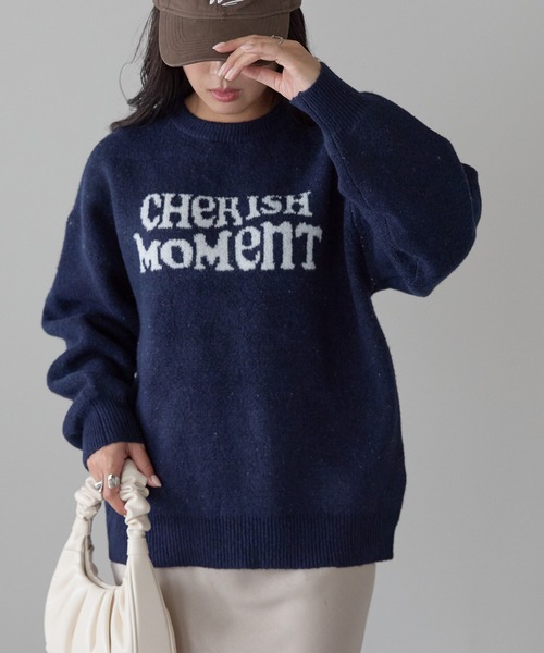 Fizz(フィズ)の「モヘアタッチ ロゴジャガードニット(Tシャツ/カットソー・レディース・ネイビー/モカ/チャコール/ライトグレー・M)」の1枚目の写真
