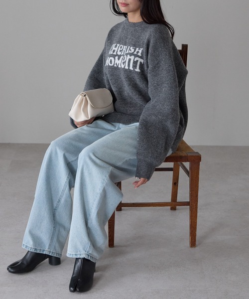 Fizz(フィズ)の「モヘアタッチ ロゴジャガードニット(Tシャツ/カットソー・レディース・ネイビー/モカ/チャコール/ライトグレー・M)」の6枚目の写真