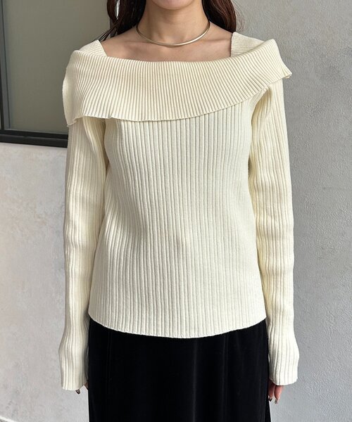 Thevon（ゼボン）の「オフショル風スクエアリブニット（ニット/セーター・レディース・グレー/アイボリー/ブラック・FREE）」の12枚目の写真