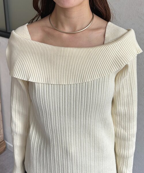 Thevon（ゼボン）の「オフショル風スクエアリブニット（ニット/セーター・レディース・グレー/アイボリー/ブラック・FREE）」の13枚目の写真