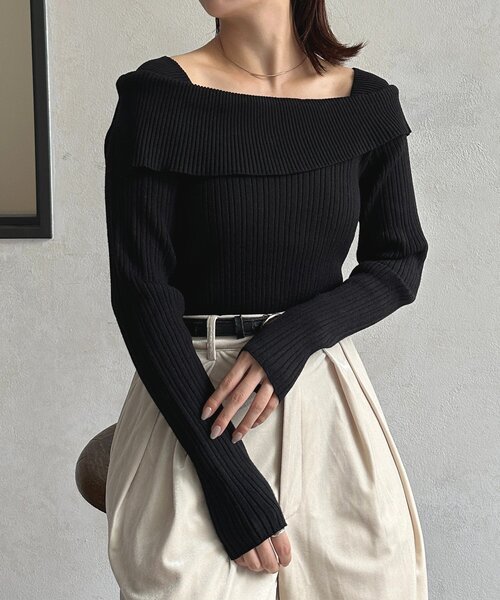 Thevon（ゼボン）の「オフショル風スクエアリブニット（ニット/セーター・レディース・グレー/アイボリー/ブラック・FREE）」の16枚目の写真