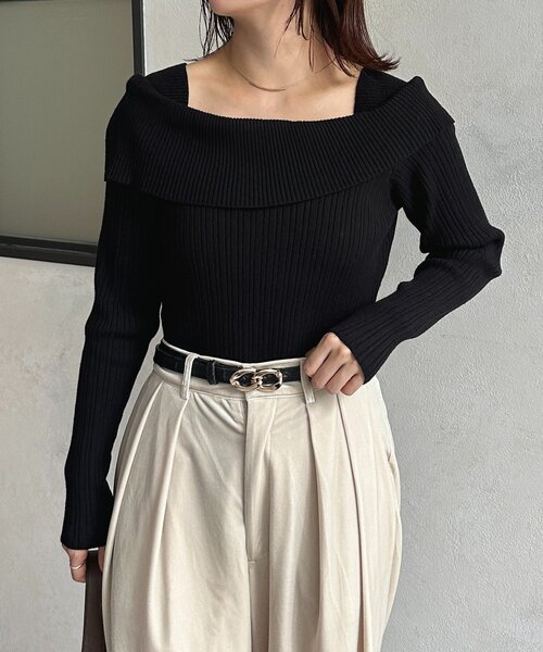 Thevon（ゼボン）の「オフショル風スクエアリブニット（ニット/セーター・レディース・グレー/アイボリー/ブラック・FREE）」の17枚目の写真