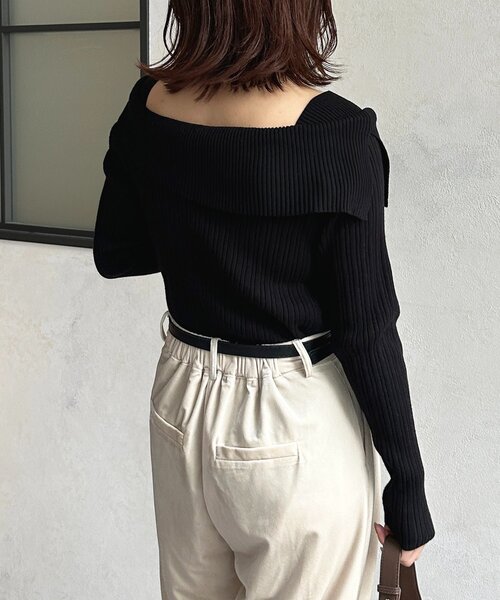 Thevon（ゼボン）の「オフショル風スクエアリブニット（ニット/セーター・レディース・グレー/アイボリー/ブラック・FREE）」の18枚目の写真