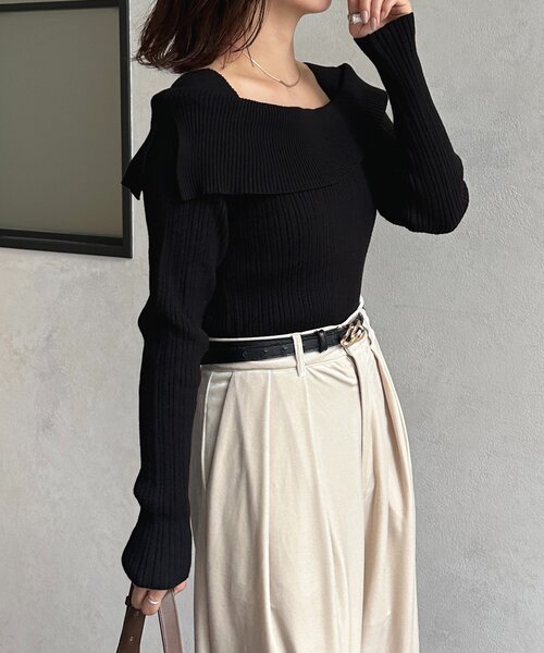 Thevon（ゼボン）の「オフショル風スクエアリブニット（ニット/セーター・レディース・グレー/アイボリー/ブラック・FREE）」の19枚目の写真