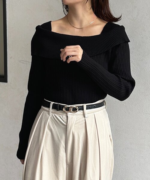 Thevon（ゼボン）の「オフショル風スクエアリブニット（ニット/セーター・レディース・グレー/アイボリー/ブラック・FREE）」の20枚目の写真