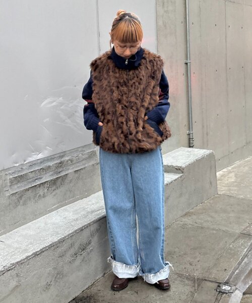 SOUNDSGOOOOD（サウンズグッド）の「【SOUNDS GOOOOD】デニム切替ファーベスト（ベスト・メンズ・ブラック/ブラウン・ONE SIZE）」の7枚目の写真