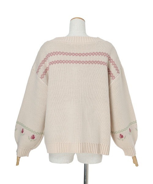 F i.n.t(フィント)の「チューリップポット柄ニットカーディガン(カーディガン/ボレロ・レディース・イエロー/ピンク・FREE)」の12枚目の写真