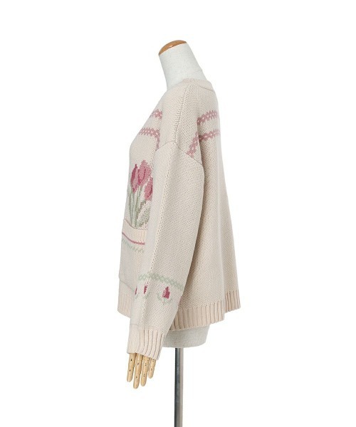 F i.n.t(フィント)の「チューリップポット柄ニットカーディガン(カーディガン/ボレロ・レディース・イエロー/ピンク・FREE)」の13枚目の写真