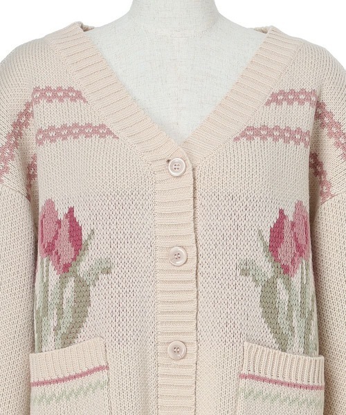 F i.n.t(フィント)の「チューリップポット柄ニットカーディガン(カーディガン/ボレロ・レディース・イエロー/ピンク・FREE)」の14枚目の写真