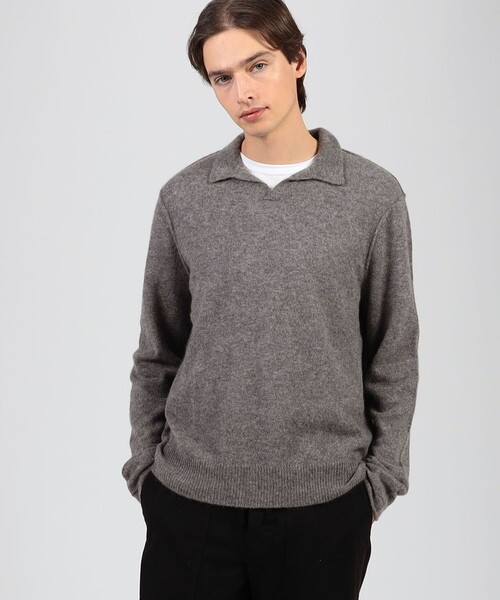 JAMES PERSE(ジェームスパース)の「ソフトフェザーウェイトカシミヤ スキッパーポロニット MOKC3715(ニット/セーター・メンズ・グレー系その他/ライトベージュ/ブラウン・2/1/3)」の4枚目の写真