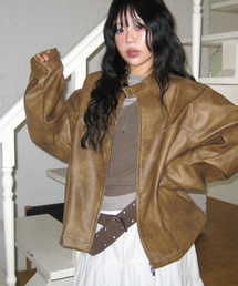 PLACE STUDIO（プレイススタジオ）の「Cracked Wash Vintage Biker Leather Jacket [Brown]（ライダースジャケット）」