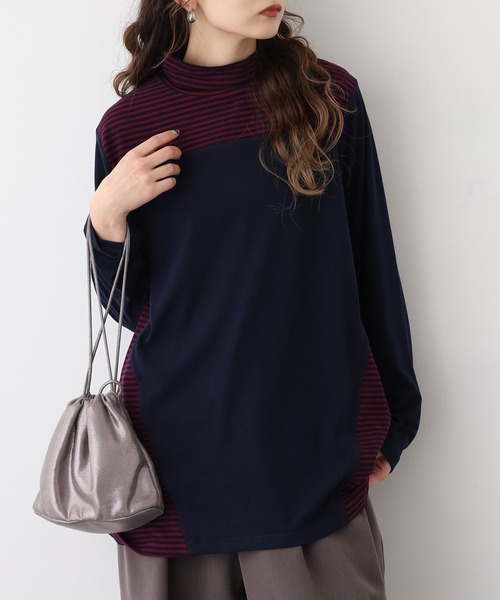 BRODIAEA(ブローディア)の「BRODIAEA ピーチ起毛×ボーダープルオーバー(Tシャツ/カットソー・レディース・ブラック/グリーン/ネイビー/ブラウン・40)」の4枚目の写真