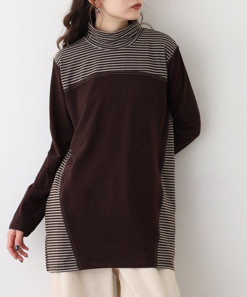 BRODIAEA(ブローディア)の「BRODIAEA ピーチ起毛×ボーダープルオーバー(Tシャツ/カットソー・レディース・ブラック/グリーン/ネイビー/ブラウン・40)」の3枚目の写真