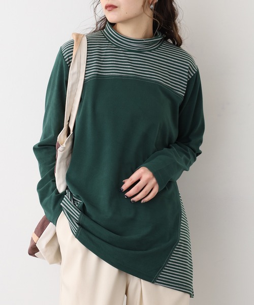 BRODIAEA(ブローディア)の「BRODIAEA ピーチ起毛×ボーダープルオーバー(Tシャツ/カットソー・レディース・ブラック/グリーン/ネイビー/ブラウン・40)」の1枚目の写真