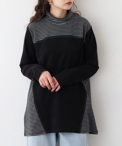 BRODIAEA(ブローディア)の「BRODIAEA ピーチ起毛×ボーダープルオーバー(Tシャツ/カットソー・レディース・ブラック/グリーン/ネイビー/ブラウン・40)」の5枚目の写真