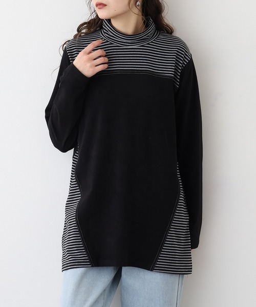 BRODIAEA(ブローディア)の「BRODIAEA ピーチ起毛×ボーダープルオーバー(Tシャツ/カットソー・レディース・ブラック/グリーン/ネイビー/ブラウン・40)」の6枚目の写真