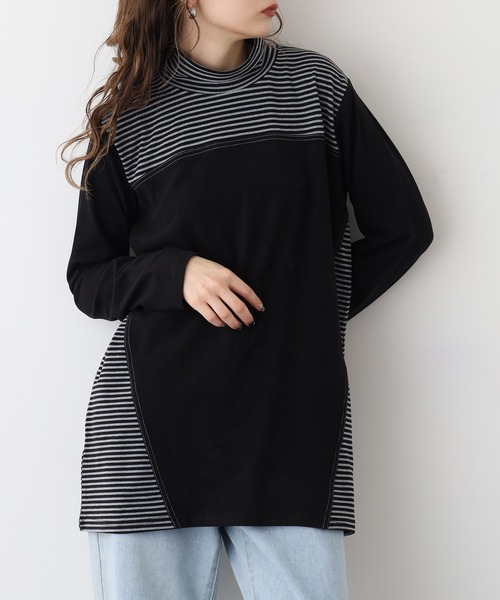 BRODIAEA(ブローディア)の「BRODIAEA ピーチ起毛×ボーダープルオーバー(Tシャツ/カットソー・レディース・ブラック/グリーン/ネイビー/ブラウン・40)」の7枚目の写真