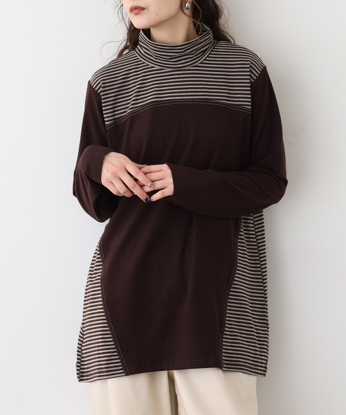 BRODIAEA(ブローディア)の「BRODIAEA ピーチ起毛×ボーダープルオーバー(Tシャツ/カットソー・レディース・ブラック/グリーン/ネイビー/ブラウン・40)」の8枚目の写真
