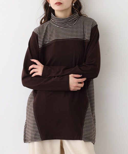 BRODIAEA(ブローディア)の「BRODIAEA ピーチ起毛×ボーダープルオーバー(Tシャツ/カットソー・レディース・ブラック/グリーン/ネイビー/ブラウン・40)」の9枚目の写真